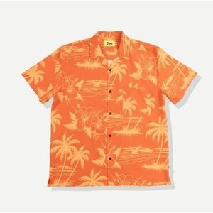 Duvin‎ Men's Breeze Stretch Button Up Red Tropical Palm Trees Short Sleeve XL